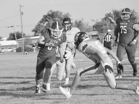 Smyer running back broke loose on a run play to gain some good yards in the Bobcats win last Friday against the Crosbyton Chiefs. The Smyer Bobcats play this upcoming Friday against Ralls as the away team. (Staff photo by Aalijah Soliz)