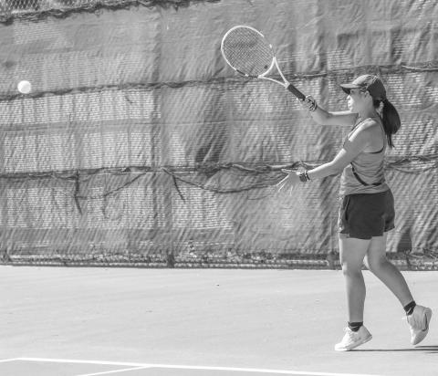 SMOOTH SWING - Levelland Loboette Alexis Sanchez competed in a doubles match at home against the Sweetwater Mustang Tennis Team on Tuesday. The Lobo Pack hit the courts on the road against Liberty High School on Saturday. (Staff photo by Dom Puente)