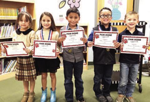 LISD FIRST GRADE UIL STORY TELLING PARTICIPANTS- Hazel Vela, Emma Tucek (3rd place), Jesse Torres (1st place), Alan Villarreal (2nd place), and Reese Middleton. (Levelland ISD photo).
