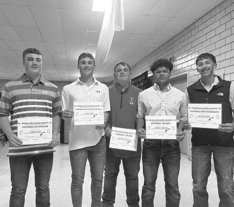 MORTON FOOTBALL - Morton Indians A.J. Mendoza earned Offensive MVP, Lane Lyon earned Defensive MVP, Cade Lyon earned Special Teams MVP and both Dante Chavez and Britton Boggs earned Fighting Heart Awards this past Tuesday at their Sports Banquet. (Photo courtesy of Morton ISD)
