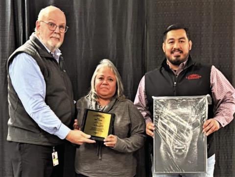 COL GRIT AWARD- City of Levelland GRIT Award was presented to Nancy Lopez, Business Manager by James Fisher and Justin Balderas. (City of Levelland photo)