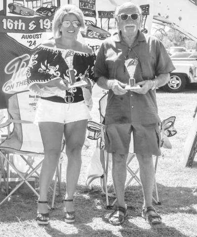 CUSTOM/MODIFIED 74 OLDER- Pictured from left to right are: 2nd place Nicki Ramirez and 3rd place Rudy Thiel. Not pictured is 1st place Saul Davalos for Custom Modified 74 Older Class at the car show on Saturday. (Photo courtesy of Emily Campos)