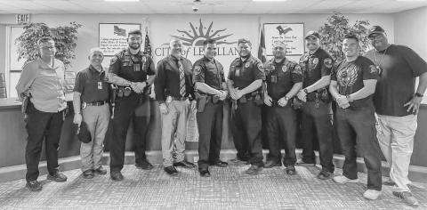 WARM WELCOME - Members of the Levelland Police Department were in attendance for the swearing in of Officer Ernest Hernandez at Levelland City Hall Tuesday afternoon. Since the July shooting that took place in 2021, LPD Chief Albert Garcia has continued to bolster his ranks to turn his department into a proactive force rather than a reactive force. (Photo courtesy of Mateo Lopez)
