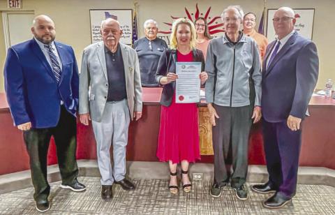 WORLD POLIO DAY - During Monday’s Levelland City Council meeting, Mayor Breann Buxkemper read a proclamation declaring October 24, 2024 World Polio Day as Rotory International has continued to fight against Polio. Pictured from left to right are Joe Cavasos, Bill Powell, Max Ledesma, Breann Buxkemper, Jaime McCabe, Phelps Bloom, Michael Stueart and James Fisher. (Photo courtesy of City of Levelland)