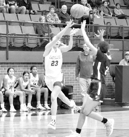 COURT VISION- Allison Martha passed the ball down court in a 6442 Whiteface win over Lorenzo on Saturday as the 2022-23 UIL high school girls’ basketball season gets started. The Lady Lopes will face Tahoka this weekend. Game times will be announced. (Photo Courtesy of Holly Crutcher)