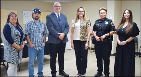 WARM WELCOME - The City of Levelland held a meet and greet of sorts Monday for the incoming City Manager James Fisher. Mr. Fisher will be taking over as city manager for Levelland in October as that begins the new fiscal year for municipalities. Pictured from left to right are: Olga Ruiz, Dustin Reichelt, James Fisher, Andrea Corley, Tammie McDonald, and Ashlyn Simmons. (Staff photo by Dom Puente)