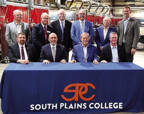 Texas Governor Gregg Abbott toured the South Plains College Automotive Technology and Welding Facility on Tuesday and had the opportunity to meet students enrolled in the career tech programs. Abbott was joined by joined by Teamsters Local 988 President Robert Mele, Texas Association of Community Colleges President and CEO Ray Martinez III, SPC President Robin Satterwhite, as well as the SPC Board of Regents. (Staff photo)