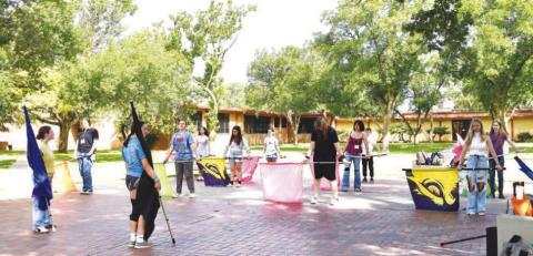 COLOR GUARD PRACTICE – Area middle school students recently participated in the SPC band camp June 8-12. Shown are guard members practicing a routine to the song “Zoo” by Shakira. (Staff photo by Ada Niederhauser)