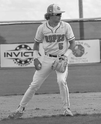 CANNON ARM - Ropes Eagle Colton Mortenson grabbed the ground ball during the team’s contest against the Tahoka Bulldogs this past Tuesday as the home team. The Eagles dropped the second game against the Bulldogs 3-2 as they get ready to take on the Seagraves Eagles. (Staff photo by Aalijah Soliz)