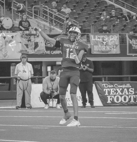 AIR MAIL - Whiteface Antelope Isaak Soliz passed to his wide receiver during the team’s game in the State Championship at AT&amp;T Stadium in Dallas. (Staff photo by Aalijah Soliz)
