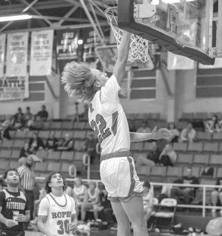 VERTICAL - Ropes Eagle Reese Williams jumped high to lay the ball up during the teams tournament last weekend in their win. (Photo courtesy of Donovan Martin)