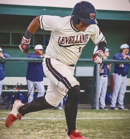 FULL SPEED - Levelland Lobo R.J. Mireles ran full speed to first base after he was able to reach on an error by their shortstop this past Thursday against Lubbock Christian. (Staff photo by Aalijah Soliz)