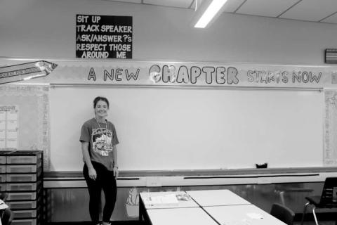 EDUCATING MINDS - Second grade reading teacher, Brennan Favor was working away trying to get her room ready for a new school year at Capitol Elementary School. Brennan was seen decorating her white board, organizing books and cleaning around the room. (Staff photo by Hannah Woodrum)