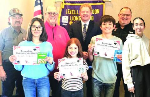 LMS STUDENTS OF THE MONTH- Levelland Middle School Students of the Month were honored by the Noon Lion's Club with Principal Dr. Matthew Birdwell for their efforts to be great citizens. Freshmen Sarah Cisneros, Majorie Paiz, Ian Tucek and Paulina Chavaria were nominated by their teachers for setting 'The Standard' for others to follow at LMS. (Levelland ISD photo)