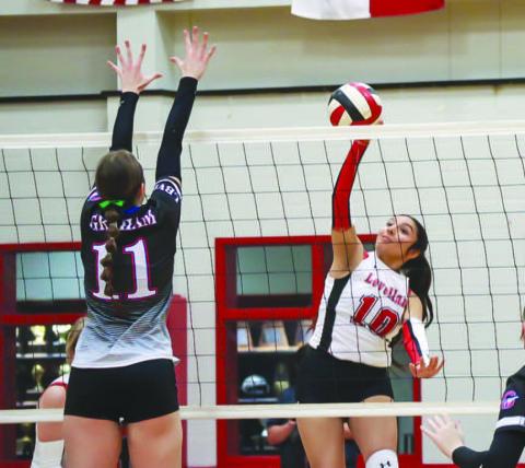 FAST SWING - Levelland Loboette Mia Morin spiked the ball this past Monday against the Graham Lady Steers in Colorado City for the team’s playoff game. (Staff photo by Aalijah Soliz)