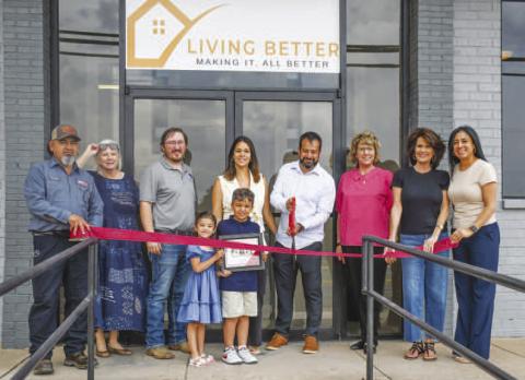 LIVING BETTER - The Levelland Chamber of Commerce held a ribbon cutting ceremony welcoming the newly opened Living Better Apartments, May 29. Pictured from left to right are: Freddy Ruiz, Donna Wheeler, Tony Montegna, the Forte family, Mary Siders, Cristal Isaacks and Lorie Marquez were all present for the Living Better ribbon cutting. (Hannah Woodrum)
