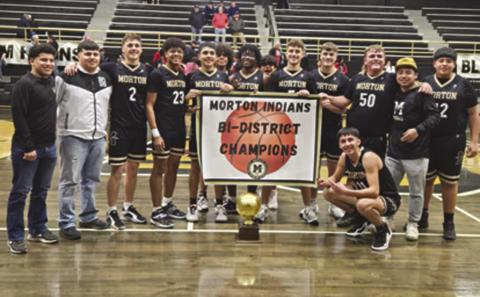 BI-DISTRICT CHAMPIONS - The Morton Indians took on the Iraan Braves for the Bi-District round of playoffs where the Indians won 85-48. The Indians are led by First Year Basketball Coach Andrew Brockman. The Morton Indians took on the Roscoe Plowboys this past Thursday night in Lamesa for their Area Round matchup. (Photo courtesy of Morton ISD)