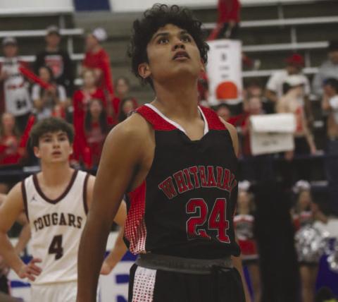 AND ITS UP - Whitharral Panther Nomar Gomez watched his shot go down into the basket during the team’s game against Klondike this past Tuesday at Frenship High School. (Staff photo by Aalijah Soliz)