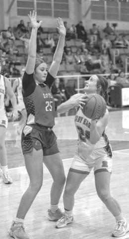 BATTLE - MVP of the Tournament Aubrey Bandy and All-Tournament team player Meagan Smith competed in the Anton Tournament this past weekend. (Photo courtesy of Donovan Martin)