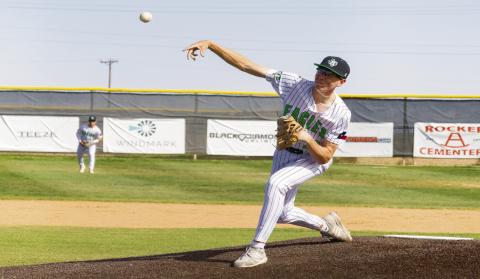 PITCHING PRODIGY - Ropes Eagle senior pitcher Cutter Stumbo throws a pitch during their district baseball game against Tahoka this past Friday at Ropes High School. (Staff photo by Eric Venkatesan)