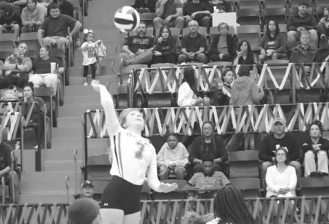 SPIKE - Levelland Loboette Addison Campbell went vertical to spike the ball on the Lake View Maidens and get the Loboettes the easy points. The Loboettes are 8-1 in distrcit play. (Staff photo by Aalijah Soliz)