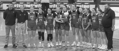 BI-DISTRICT CHAMPS - The Smyer Lady Cats beat the Van Horn Lady Eagles this past Monday night at Tahoka High School for their first round of playoffs win. Pictured above are Athletic Director Scott Funke, Coach Todd Nichols, Lynzie Benevedes, Jada Hernandez, Kira Posadas, Rylee Riedel, Khloe Morgan, Maegan Smith, Ellie Nelson, Kenzie Zapata, Tessa Perez and Kathryn Brown. (Photo courtesy of Smyer ISD)