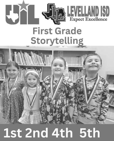 FIRST GRADE STORYTELLING - Levelland ABC hosted the annual UIL Academic Event today. These kids worked hard in and out of the classroom to stand up in front of judges to perform their Oral Reading and to complete their Storytelling. Congratulations to all these students who studied harder, excelled further, and went above and beyond to complete this task. Thank you to the Principals, the Counselors, the coaches, and the parents who put in extra time to prepare these kids to be judged! Pictured above are 1st