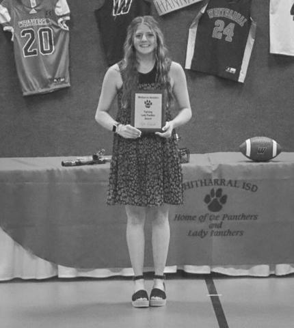 FIGHTING PANTHER - Whitharral Lady Panther Rylee Kristenik earned the Fighting Panther award this past Monday in Whitharral during their sports banquet. (Staff photo by Aalijah Soliz)