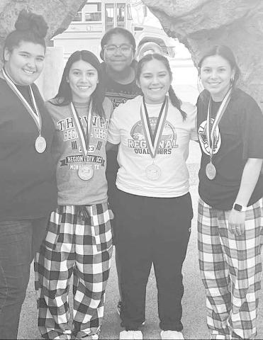 REGIONAL MEET- Coach Mike Brogden shared that his girls had a great regional meet! Allison Monge finished fifth, Naylea Saucedo finished third, Kadi Salinas finished second and Malaya Tienda finished as the regional champion. Kadi and Malaya will both be competing at the state meet in Frisco on the March 17th. (Photo Courtesy of Cristal Isaacks)