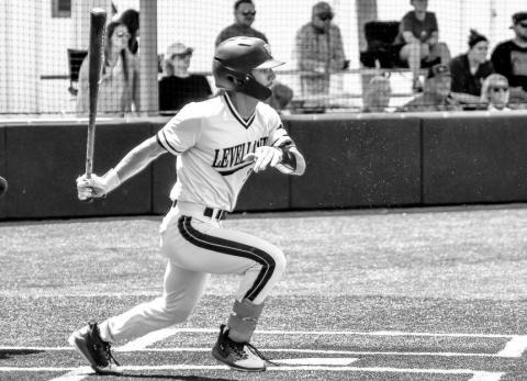 PUTTINGTHE BALLIN PLAY - Senior Noah Tienda continued to put the ball in play during the bi-district round against the Brock Eagles this past weekend. (Staff photo by Dom Puente)
