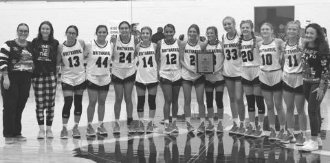 TOURNAMENT WINNERS - The host Whitharral Lady Panthers were champions with a 3-0 record in the Whitharral Invitational High School Basketball Tournament last weekend. The Lady Panthers are currently ranked 20th in UIL Class 1A by the Texas Association of Basketball Coaches. (Staff photo by Jay Kelley)