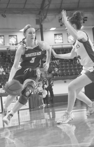 TOO QUICK - Whiiteface Lady Lope Jaedyn Rector drove past her defender during the team’s last game against the Nazareth Swiftettes in their regional semi-finals matchup at SPC. (Staff photo by Aalijah Soliz)