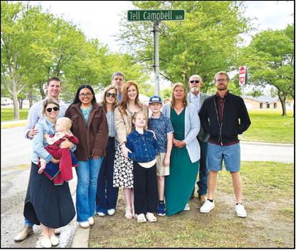 TELL CAMPBELLWAY - The late James Tell Campbell of Levelland was recognized at 9 a.m. on May 2 during the unveiling of Tell Campbell Way at the entrance to South Plains College’s Levelland campus. Family, friends and members of the community attended the street sign unveiling. (SPC Photo)
