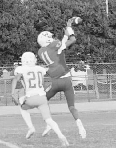 CATCH IN STRIDE - Cesar Chavez had the only Whiteface catch of the night for a 25-yard gain in a 600 shellacking of the visiting Boys’ Ranch Roughriders in UIL high school six-man football action last Friday. The no. 4 Antelopes will host no. 13 Klondike on Friday at 7:30 p.m. (Photo by Holly Crutcher)