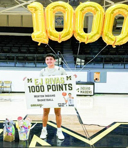 1,000 CAREER POINTS - Morton Indian EJ Rivas passed the 1,000 career points milestone in their game against Smyer this past Tuesday at Morton High School. Rivas eclipsed the milestone amidst a 22-point performance. (Staff photo by Jentezen Smith)