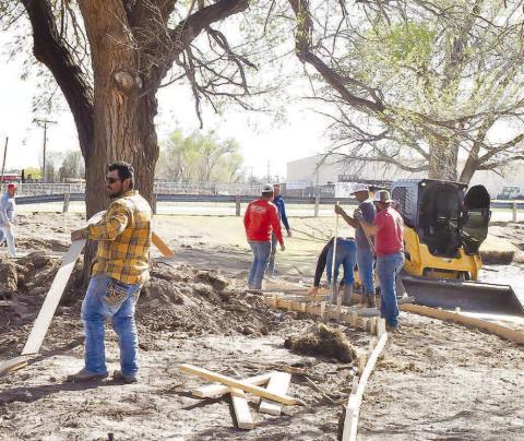 LOBO LAKE IMPROVEMENTS - The Lobo Lake Park is receiving some improvments, as CC Concreate Creations have begun working on the horseshoe walking path. The project is part of a series of upgrades at the park that also include benches and trash cans. The majority of the project is funded through a Texas Parks Parks and Wildlife Grant. (Staff photo by Emily Campos)