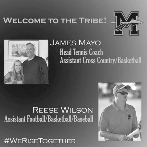 NEW COACHES - The Morton Indians hired two new coaches in Reese Wilson and James Mayo as Coach Wilson will be helping Football, Basketball and Baseball while Coach Mayo will be in charge of the Tennis program while assisting Cross Country and Basketball. (Photo courtesy of Morton ISD)