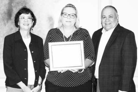 KTB RECEIVES GOLD STAR: KTB formally recognized all Gold Star communities during the KTB Conference in June 2023. Pictured are Suzanne Kho, Executive Director, Keep Texas Beautiful, Kelly Hancock, Special Projects Manager, Keep Levelland Beautiful and Tony Arce, President, Keep Texas Beautiful Board.
