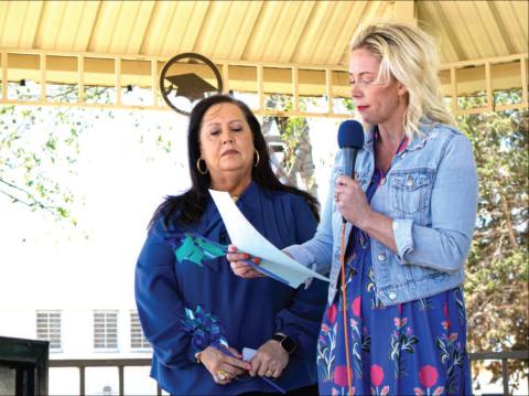 CHILD ABUSE AWANRESS— County Judge Sharia Baldridge and Mayor Breann Buxkemper spoke at the Hockley county Child Welfare Board event on Wendemsday that highlighted child abuse awwmess(Staff photo by Eric Venkatesan)