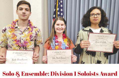 DIVISION I SOLIST- Levelland High School solist qualified for state in division I ensemble. Pictured from left to right are :Koda Verschueren, Ada Niederhauser and River Castillo. (Photo Courtesy of Cristal Isaacks)