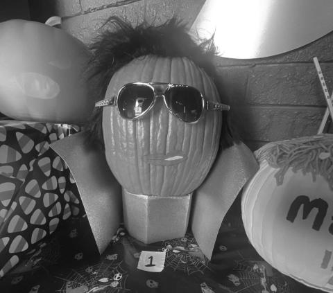 PUMPKIN ELVIS— Something Different Grill is holding their annual pumpkin decorating contest. Employees decorated pumpkins and customers can cast a vote for their favorite. The competition brings out the creativity of the employees. Pictured is “Pumpkin Elvis”. (Staff photo by Aalijah Soliz)