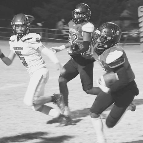 BREAK AWAY SPEED - Whitharral’s Brent Robinson had seven carries for 105 yards and a touchdown in a 60-12 UIL Bi-District High School Class 1A-2 win over the Groom Tigers last Thursday in Silverton. Whitharral will face the Klondike Cougars on Friday at 7 p.m. in Hermleigh. (Staff photo by Jay Kelley)