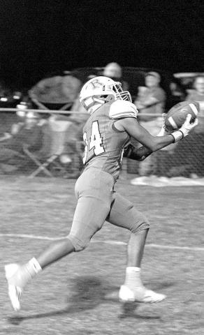 WIDE OPEN CATCH- Ropes receiver Arturo Hernandez caught reeled in a pass for a TD. The Eagles improved to 2-0 in district with a 38-0 home win over Morton. The Eagles continued district play on the road in Seagraves Friday. (Photo Courtesy of Donovan Martin)