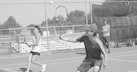 DOUBLES - Levelland athletes Martin Nieland and Jasmin Mendoza were practicing together during Levelland tennis two-a-days. (Staff Photo by Aalijah Soliz)