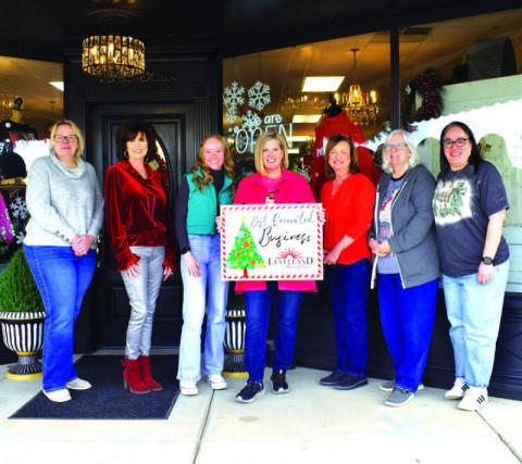 Levellands’ Studio- K was selected as the winner of keep Levelland Beautiful annual Best Decorated Business of the month contest for the 2023 holiday season. Pictured from left to right are: Kelly Hancock, Cristal Isaacks, Owner Chole Carpenter, Kenna Trotter, Tammy Franklin, Donna Wheeler and Janie Morales. Awards were presented this past week before Christmas. (Staff photo by Emily Campos)