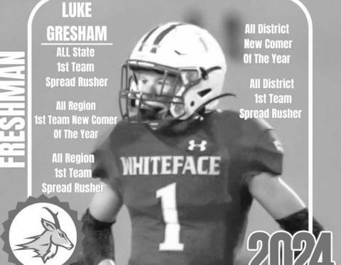 ALL STATE - Whiteface Antelope Luke Gresham earned All-State Honors in 1st Team Spread Rusher, All-Region 1st Team New Comer of the Year, All-Region 1st Team Spread Rusher, All-District New Comer of the Year and All-District 1st Team Spread Rusher. (Photo courtesy of Whiteface ISD)