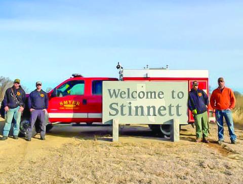 LENDING A HELPING HAND - The Smyer Volunteer Fire Department sent a relief unit this past Thursday to Stennett to help with the Stennett Volunteer Fire Department as they had been roughly operating for 80 hours straight. Pictured from left to right are: Fire Fighter Trent Anthony, Captain Michael Drachenberg, Assistant Fire Chief Casey Eoff and Fire Fighter Tim Mayshall. The unit handled 17 calls during their time assisting and returned to Smyer on Sunday. (Photo courtesy of Smyer Volunteer Fire Department)