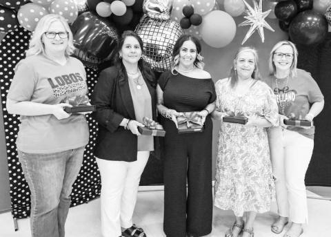 25 YEARS OF SERVICE - Levelland ISD held their employee banquet last week with several awards being given. These individuals were recognized for their 15 Years of Service (from right to left): Robyn Parkinson, Mary Bara, Jessica Coronado, Shirley Mendoza and Joanna Runkles (not pictured Mark Critchfield). (Photo courtesy of Cristal Isaacks)
