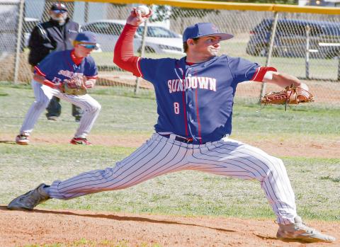 ROSE DELIVERS - Sundown Roughneck Rian Rose delivers a pitch during their district baseball game against the Morton Indians this past Tuesday at Morton High School. (Staff photo by Jentezen Smith)