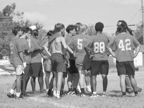 DEFENSIVE GROUP - The Levelland defense group huddled around Levelland Coach Tony Eggleston this past Thursday during team drills to talk over their gameplan. (Staff photo by Aalijah Soliz)